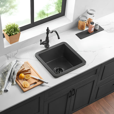 VITO NADIA SINGLE BOWL INSET AND UNDERMOUNT FIRECLAY KITCHEN SINK MATTE BLACK 457MM