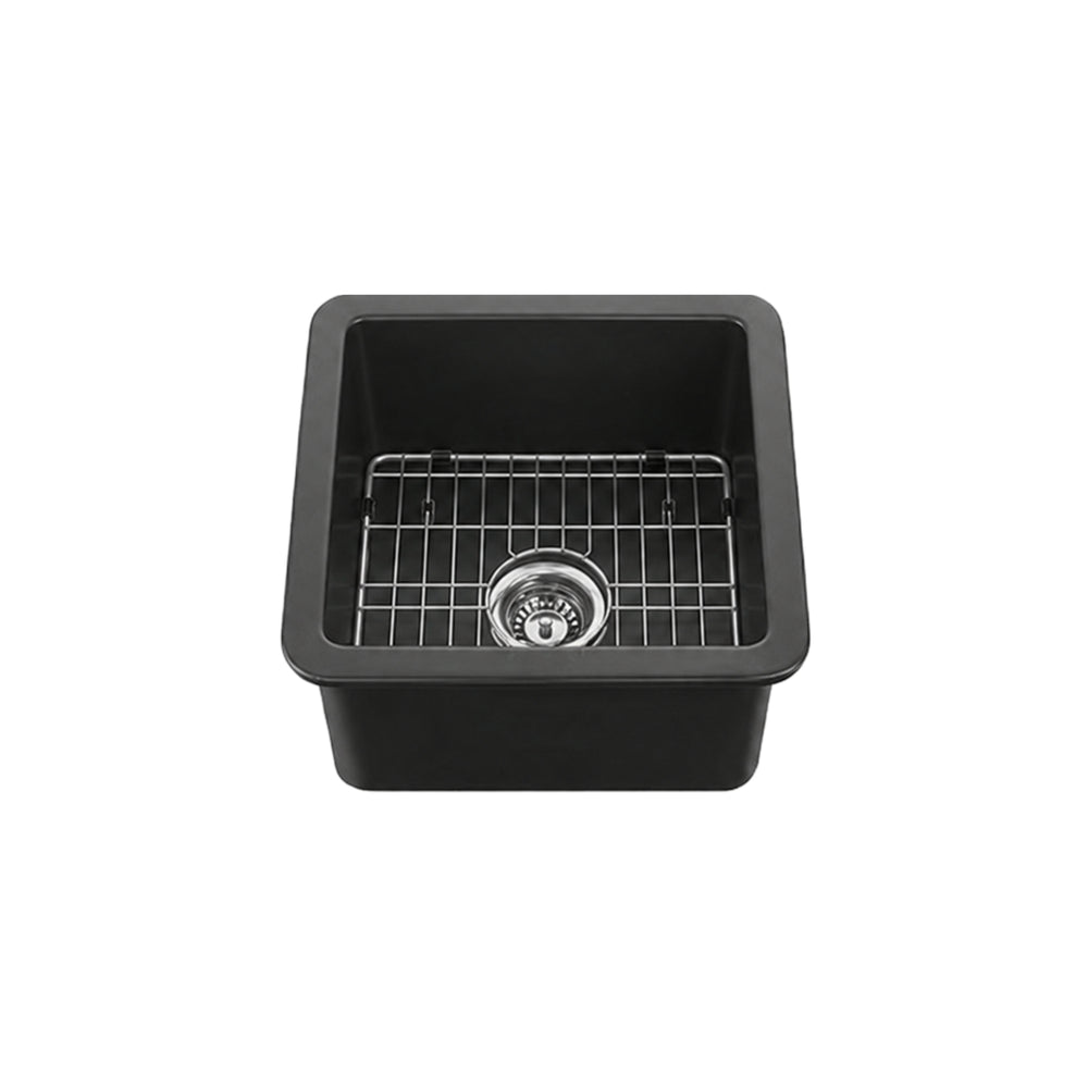 VITO NADIA SINGLE BOWL INSET AND UNDERMOUNT FIRECLAY KITCHEN SINK MATTE BLACK 457MM