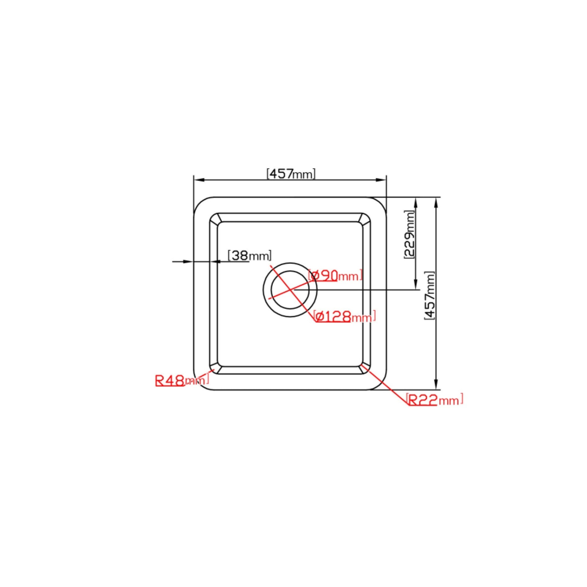 CETO CAMDEN SINGLE BOWL FIRECLAY KITCHEN SINK GLOSS WHITE 457MM
