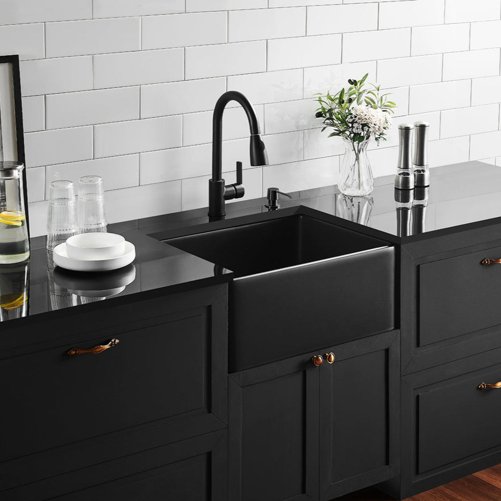 CETO CHELSEA SINGLE BOWL FIRECLAY KITCHEN SINK MATTE BLACK 660MM