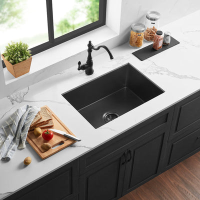 CETO CAMDEN SINGLE BOWL FIRECLAY KITCHEN SINK MATTE BLACK 677MM