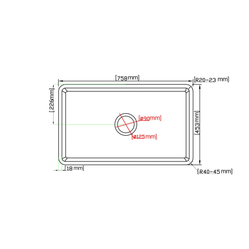 CETO KENSINGTON SINGLE BOWL FIRECLAY KITCHEN SINK GLOSS WHITE 758MM
