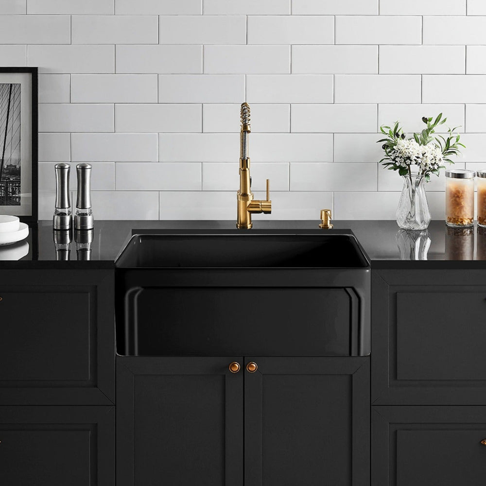 CETO KENSINGTON SINGLE BOWL FIRECLAY KITCHEN SINK MATTE BLACK 758MM