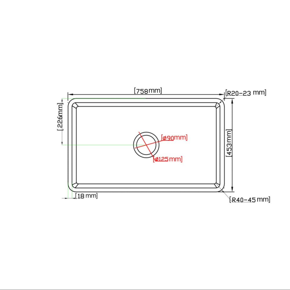 CETO KENSINGTON SINGLE BOWL FIRECLAY KITCHEN SINK MATTE BLACK 758MM