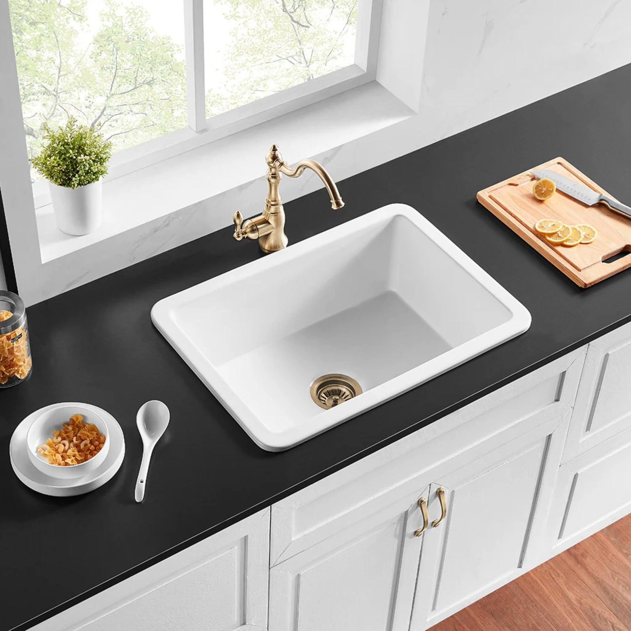 CETO CAMDEN SINGLE BOWL FIRECLAY KITCHEN SINK GLOSS WHITE 677MM