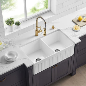 CETO GREENWICH DOUBLE BOWL FIRECLAY KITCHEN SINK GLOSS WHITE 838MM