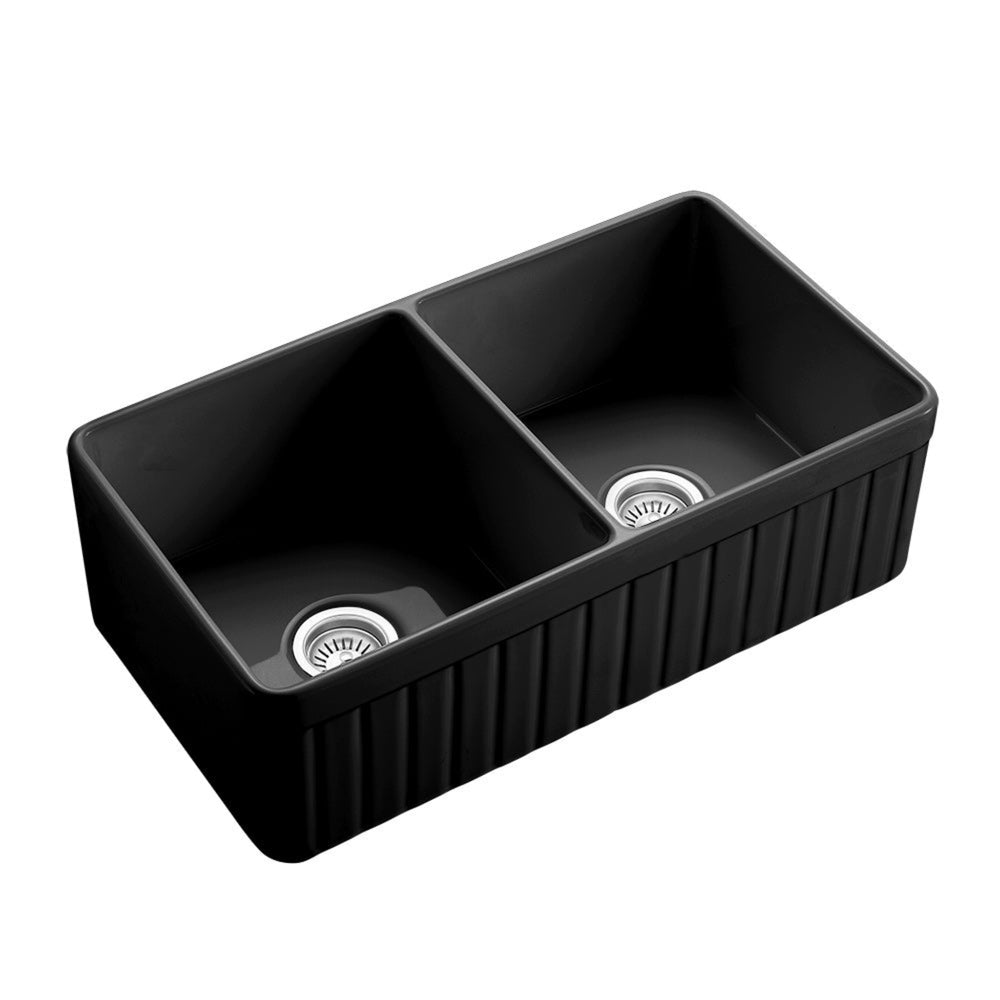CETO GREENWICH DOUBLE BOWL FIRECLAY KITCHEN SINK GLOSS WHITE 838MM