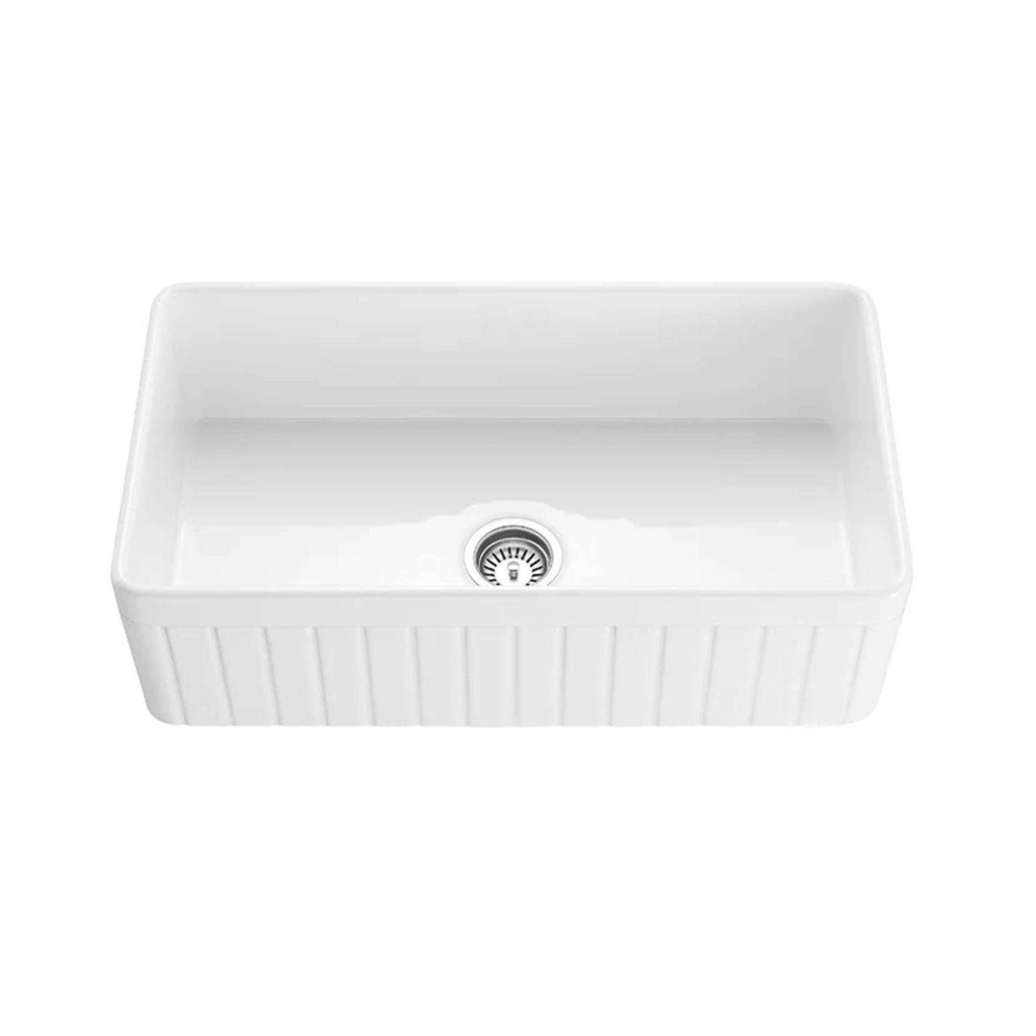 CETO GREENWICH SINGLE BOWL FIRECLAY KITCHEN SINK GLOSS WHITE 828MM