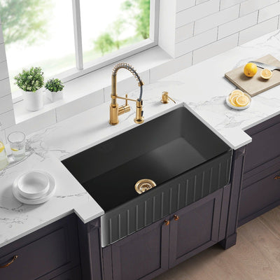 CETO GREENWICH SINGLE BOWL FIRECLAY KITCHEN SINK MATTE BLACK 828MM