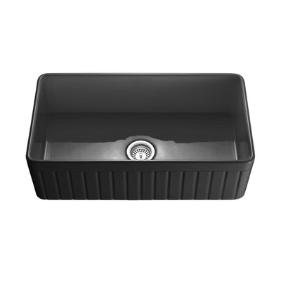 CETO GREENWICH SINGLE BOWL FIRECLAY KITCHEN SINK MATTE BLACK 828MM