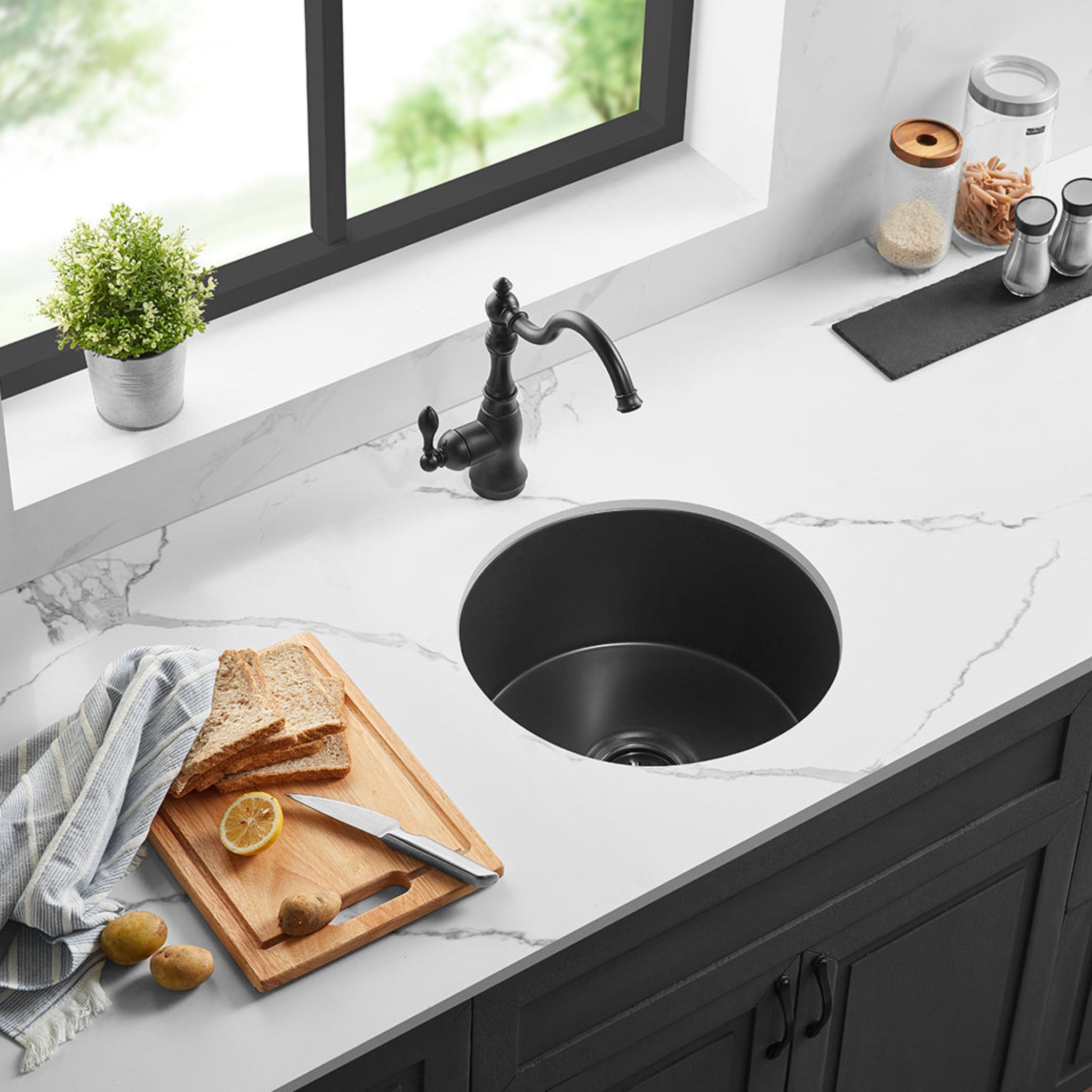 CETO CAMDEN SINGLE BOWL FIRECLAY KITCHEN SINK MATTE BLACK 470MM