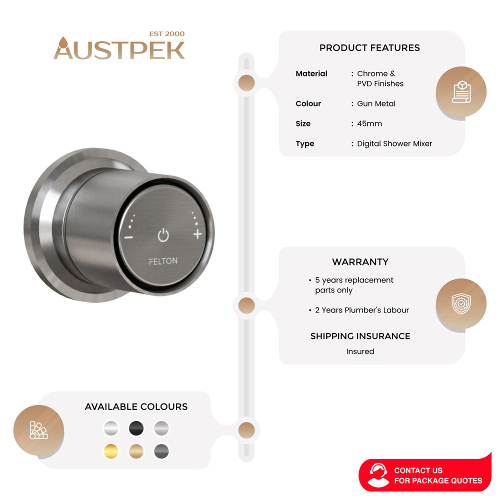 FELTON TATE SMARTFLOW DIGITAL SHOWER MIXER GUN METAL