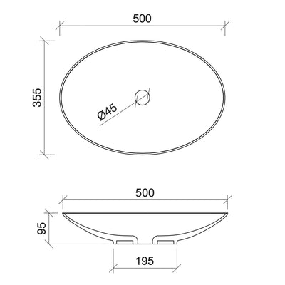 TIMBERLINE FEATHER ABOVE COUNTER BASIN MATTE WHITE 500MM