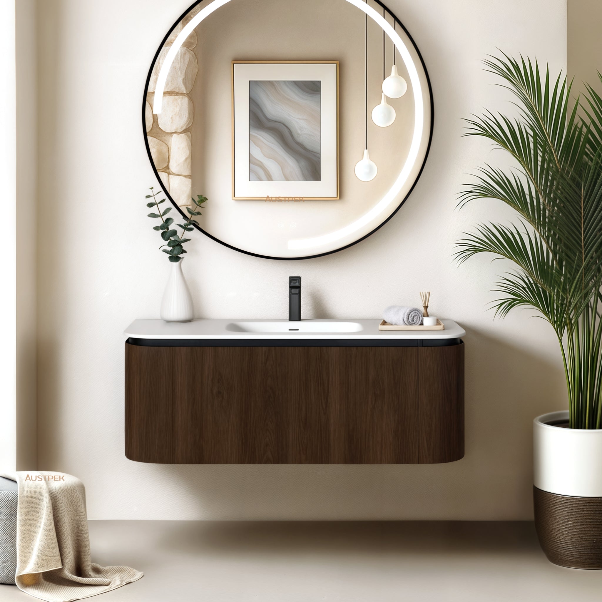 INFINITY FELIX WALNUT 1200MM SINGLE BOWL WALL HUNG VANITY