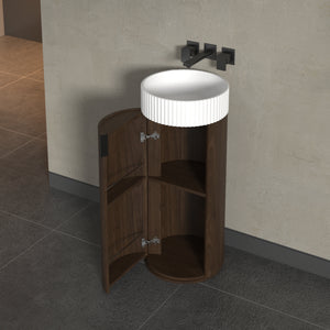 INFINITY FELIX WALNUT 390MM FREESTANDING VANITY WITH FLUTED SOLID SURFACE BASIN
