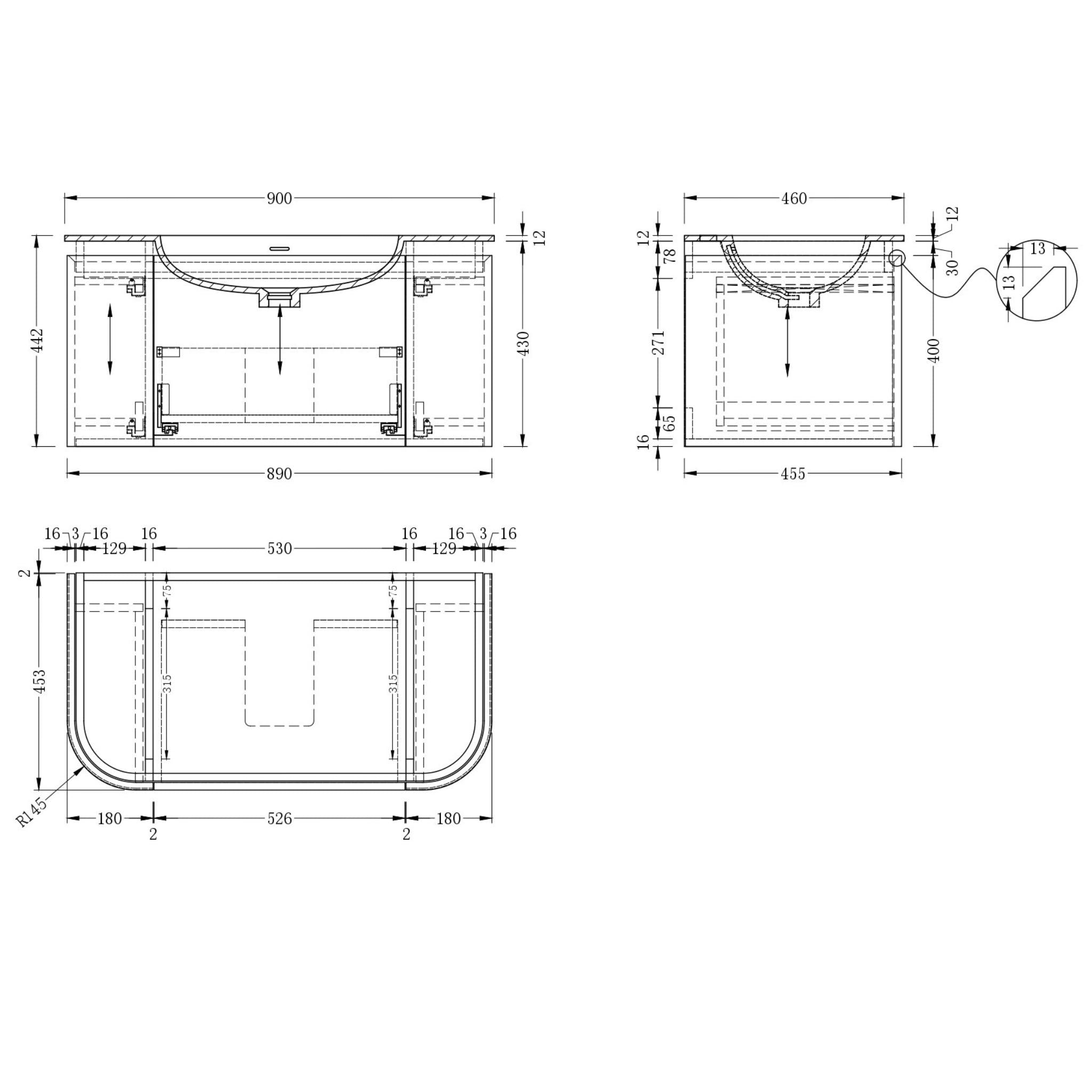 INFINITY FELIX WALNUT 900MM SINGLE BOWL WALL HUNG VANITY