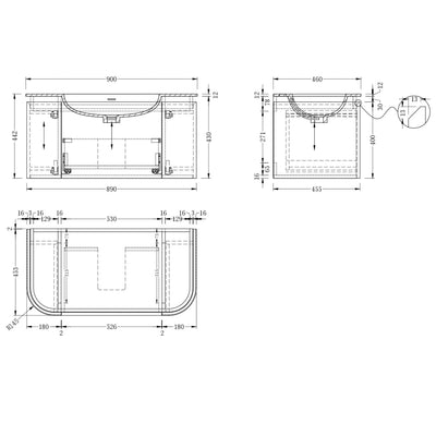 INFINITY FELIX WALNUT 900MM SINGLE BOWL WALL HUNG VANITY