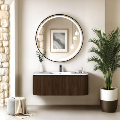 INFINITY FELIX WALNUT 900MM SINGLE BOWL WALL HUNG VANITY