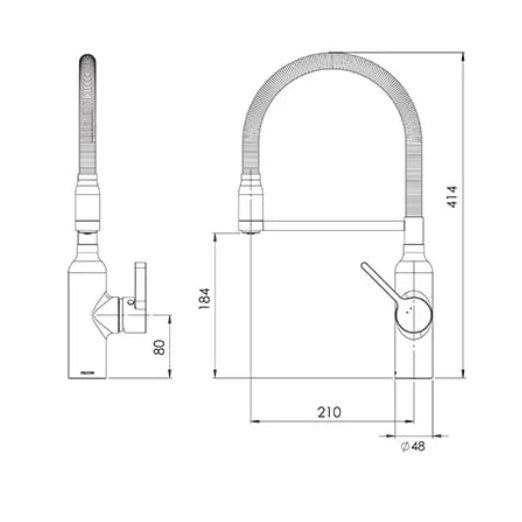 FELTON BEX ALL PRESSURE PULL DOWN SINK MIXER 414MM BRUSHED GUN METAL AND BLACK