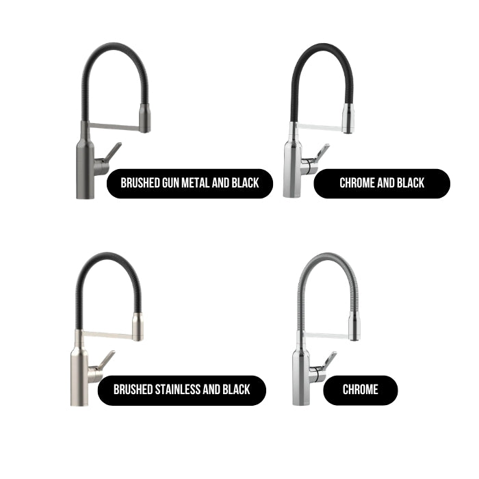 FELTON BEX ALL PRESSURE PULL DOWN SINK MIXER 414MM BRUSHED GUN METAL AND BLACK