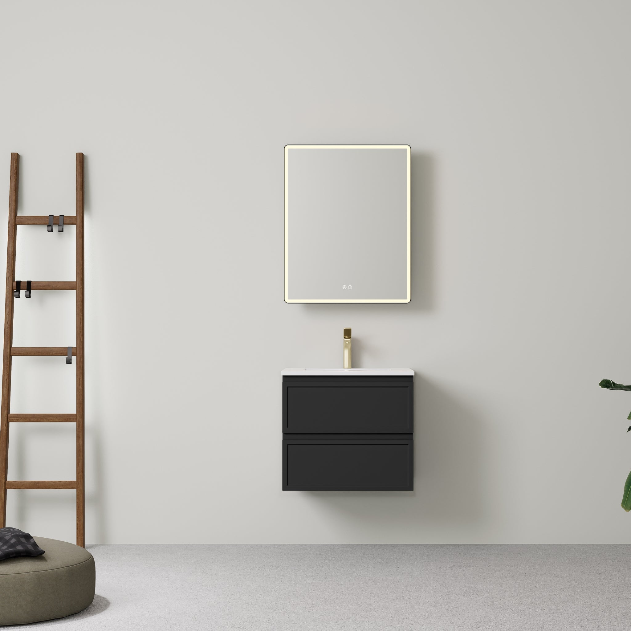 LUKKA HAMILTON MATTE BLACK 600MM SINGLE BOWL WALL HUNG VANITY