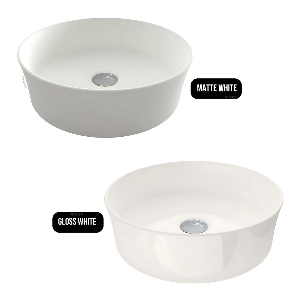 TURNER HASTINGS FINO ROUND ABOVE COUNTER FIRECLAY BASIN MATTE WHITE 382MM