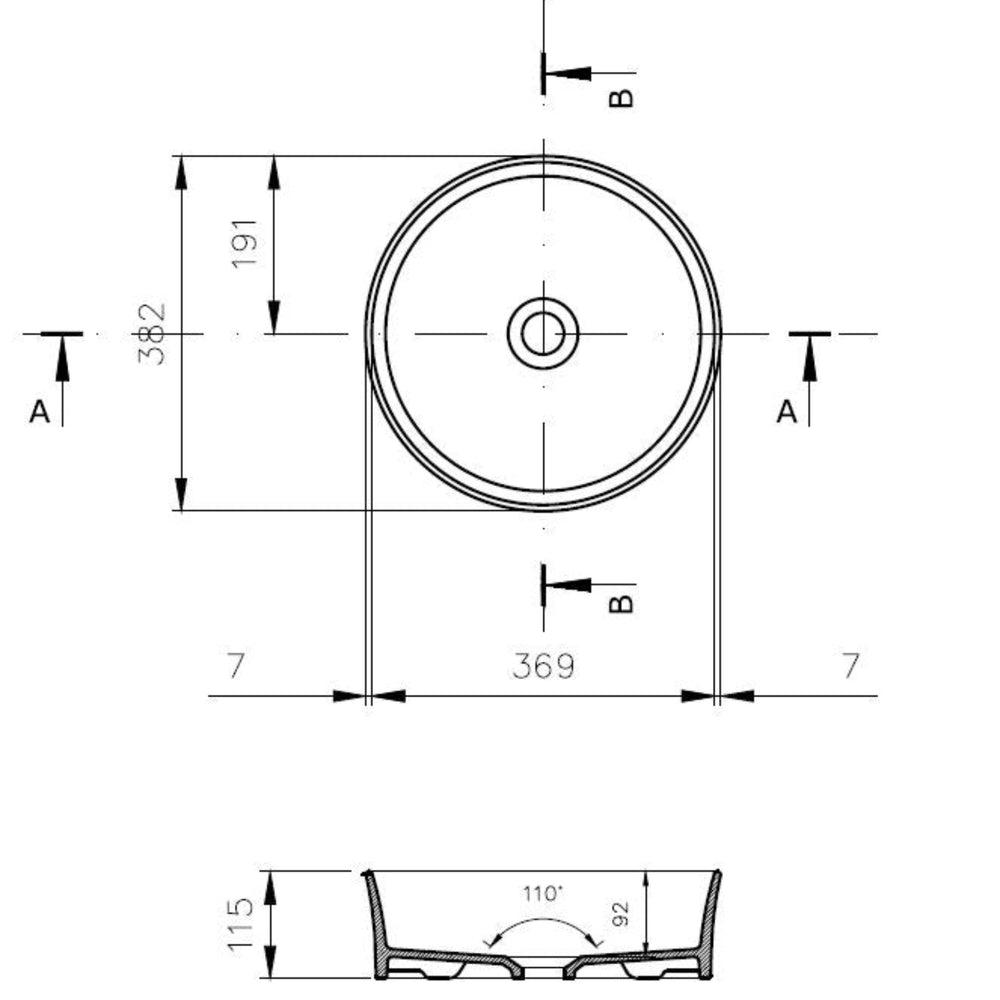 TURNER HASTINGS FINO ROUND ABOVE COUNTER FIRECLAY BASIN MATTE WHITE 382MM