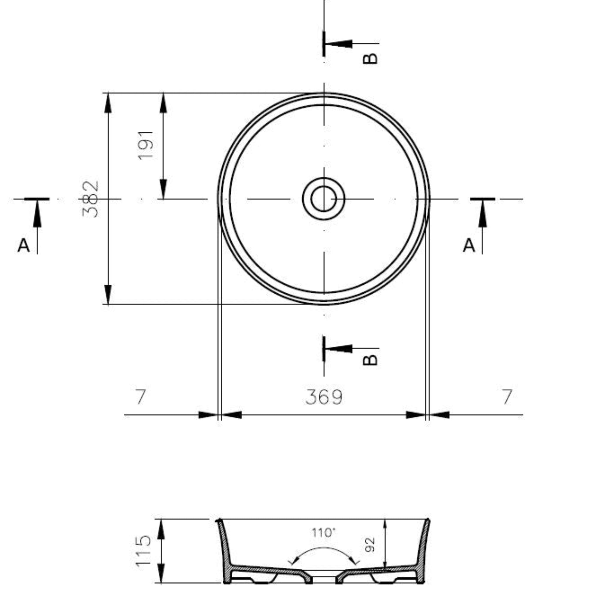 TURNER HASTINGS FINO ROUND ABOVE COUNTER FIRECLAY BASIN MATTE WHITE 382MM