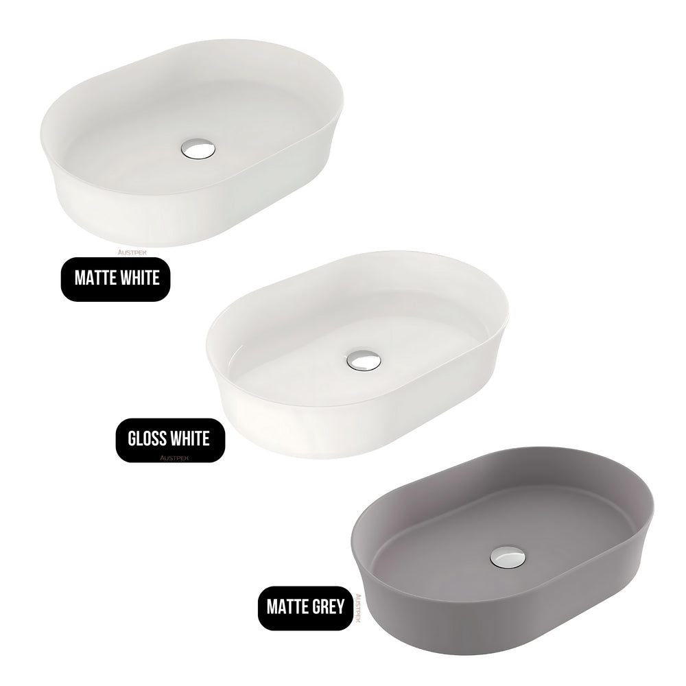 TURNER HASTINGS FINO OVAL ABOVE COUNTER FIRECLAY BASIN GLOSS WHITE 549MM