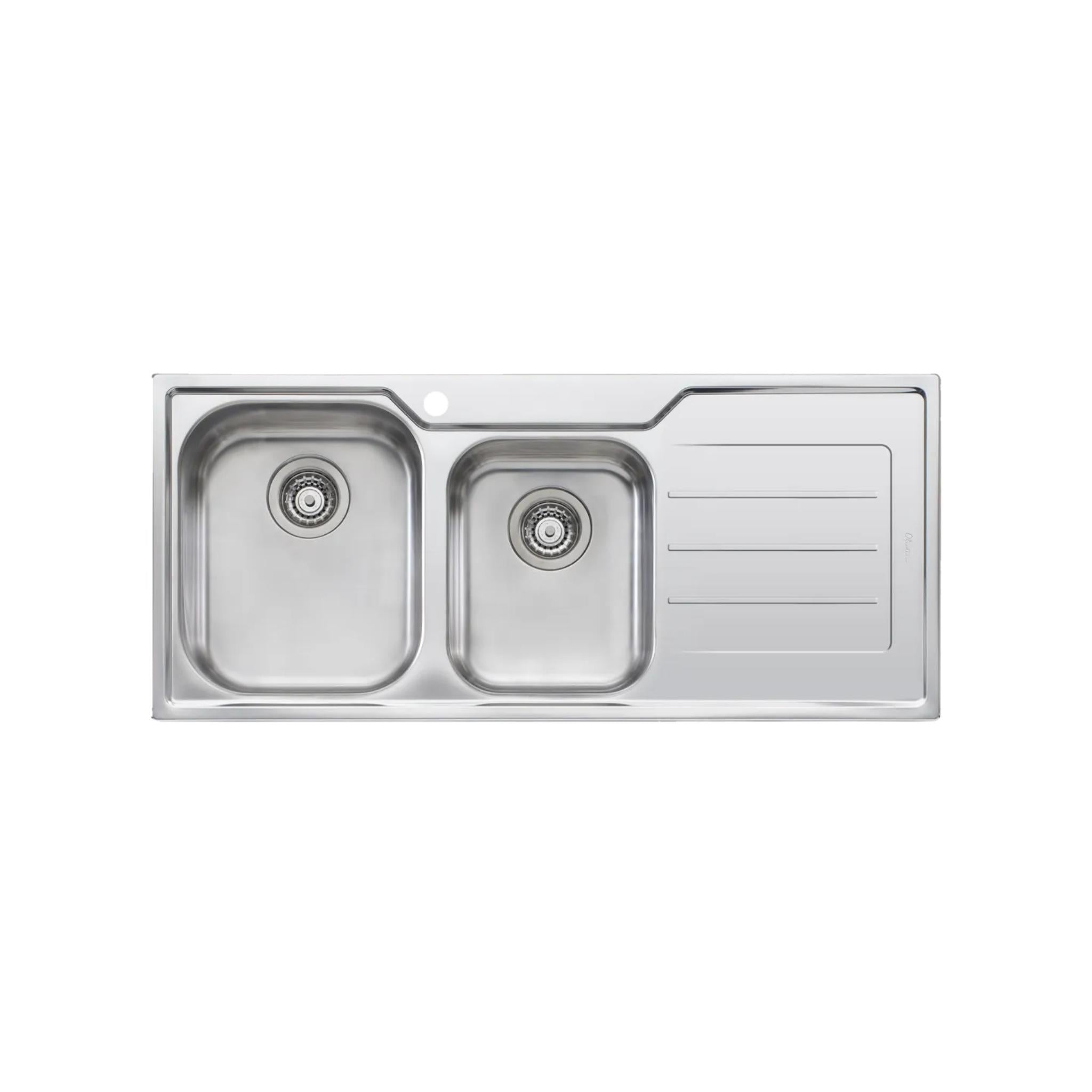 OLIVERI FLINDERS 1 & 3/4 BOWL TOPMOUNT KITCHEN SINK WITH DRAINER STAINLESS STEEL 1080MM