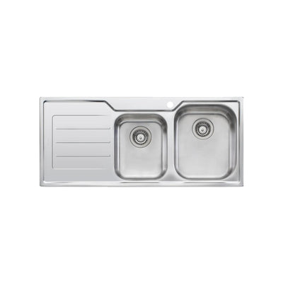 OLIVERI FLINDERS 1 & 3/4 BOWL TOPMOUNT KITCHEN SINK WITH DRAINER STAINLESS STEEL 1080MM