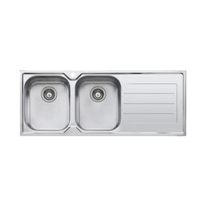 OLIVERI FLINDERS DOUBLE BOWL TOPMOUNT KITCHEN SINK WITH DRAINER STAINLESS STEEL 1200MM