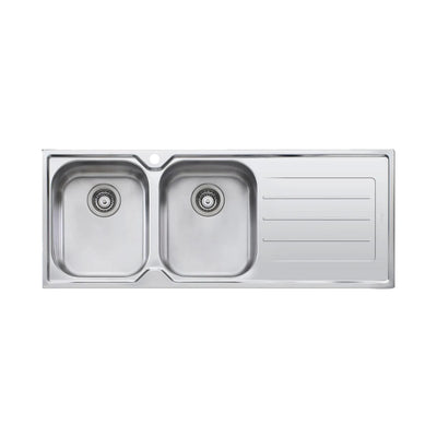 OLIVERI FLINDERS DOUBLE BOWL TOPMOUNT KITCHEN SINK WITH DRAINER STAINLESS STEEL 1200MM