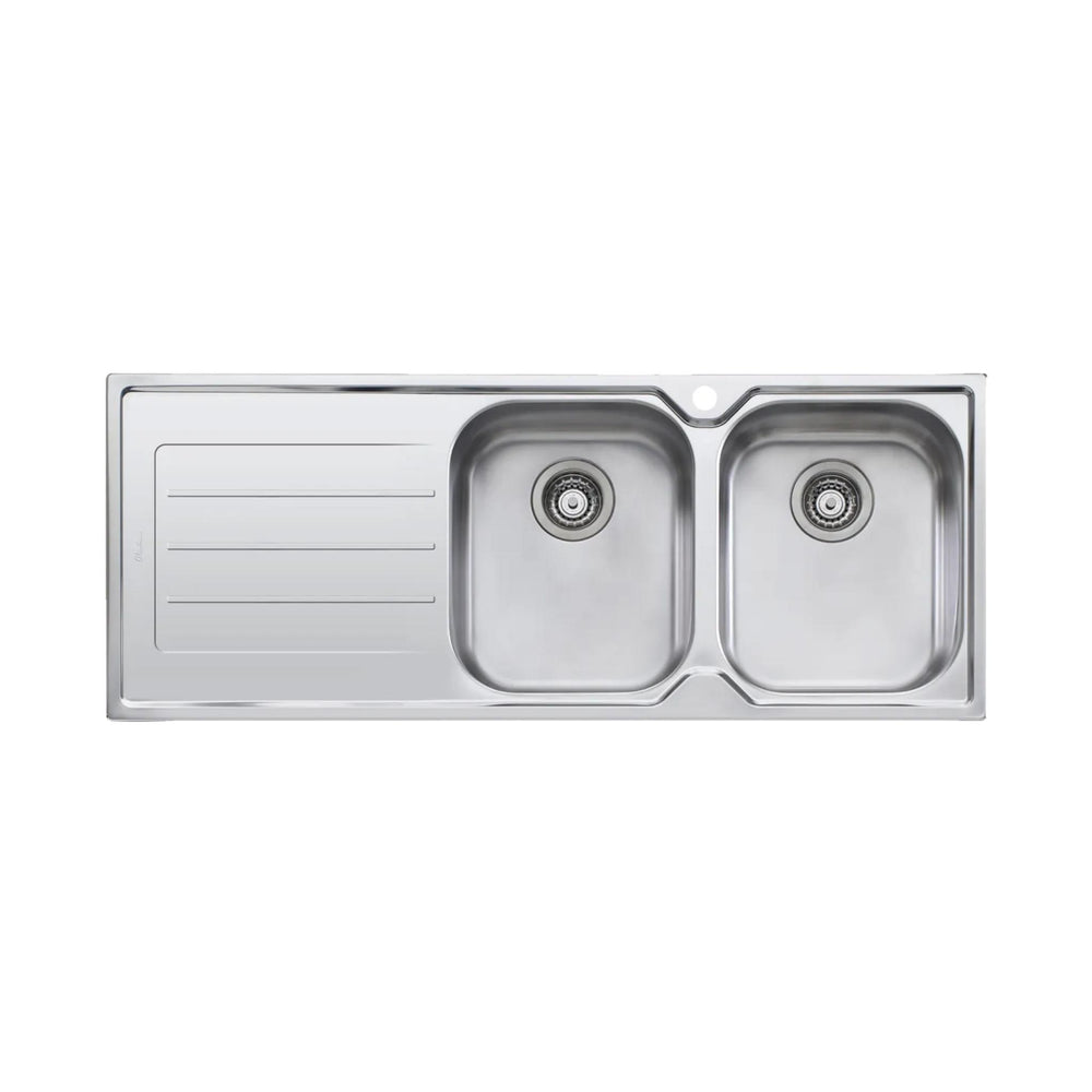 OLIVERI FLINDERS DOUBLE BOWL TOPMOUNT KITCHEN SINK WITH DRAINER STAINLESS STEEL 1200MM
