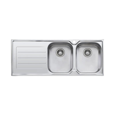 OLIVERI FLINDERS DOUBLE BOWL TOPMOUNT KITCHEN SINK WITH DRAINER STAINLESS STEEL 1200MM