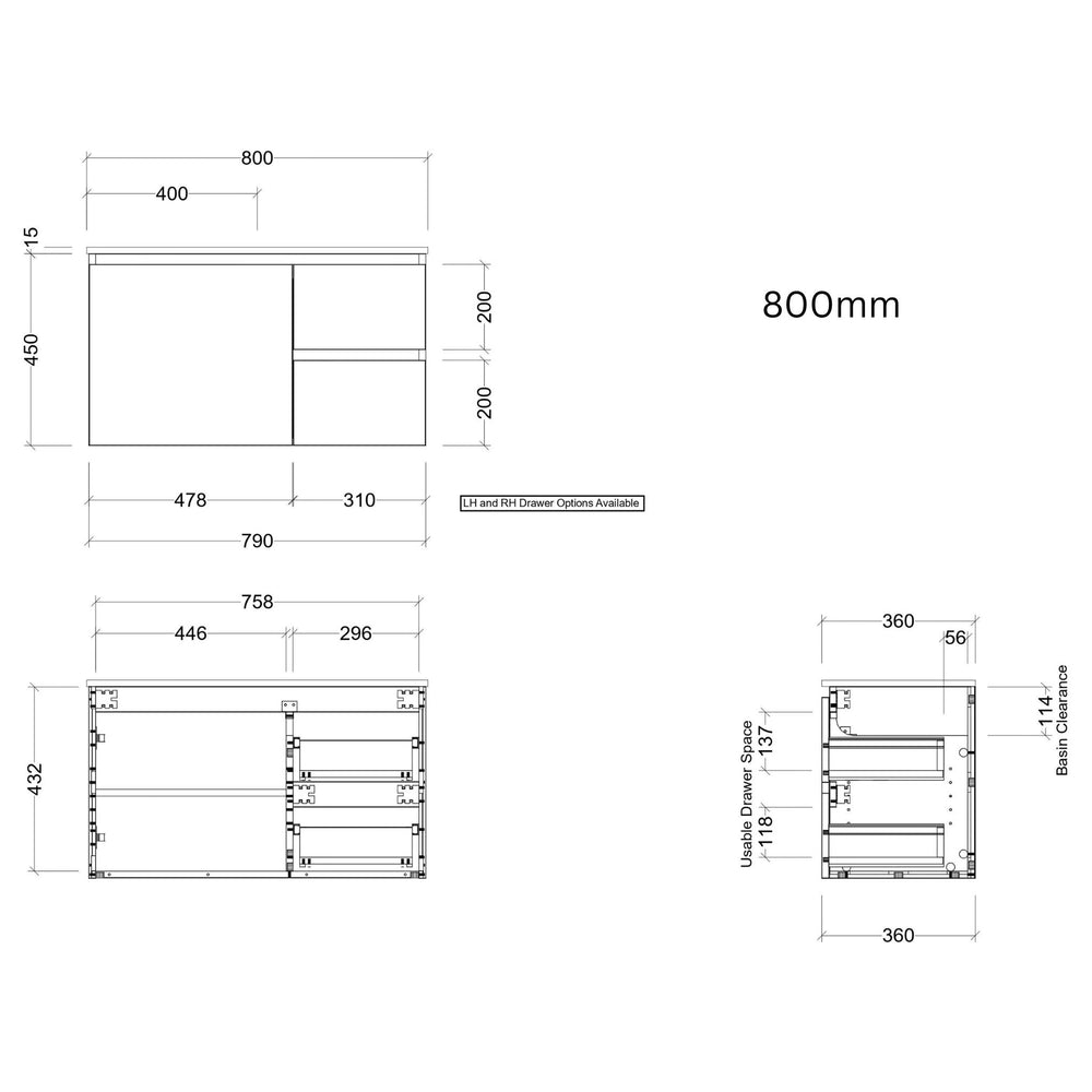 TIMBERLINE FLORIDA ENSUITE SPACE SAVING SINGLE BOWL CUSTOM WALL HUNG VANITY (ALL SIZING)