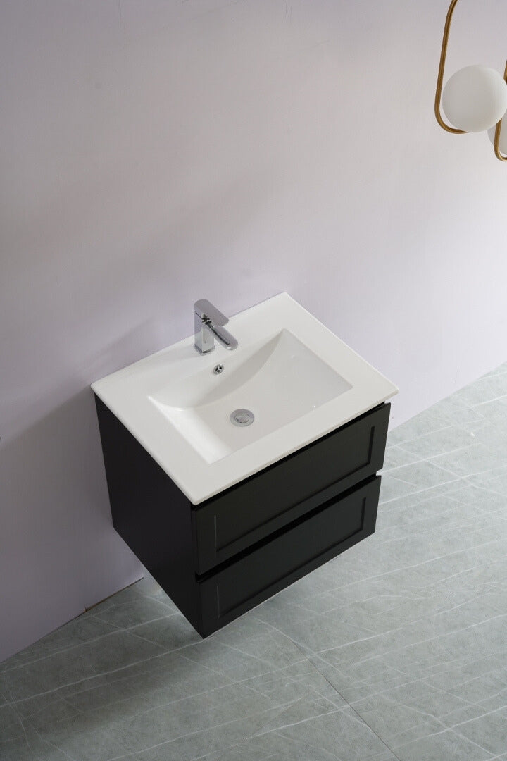 CETO FREMANTLE MATTE BLACK 600MM SINGLE BOWL WALL HUNG VANITY