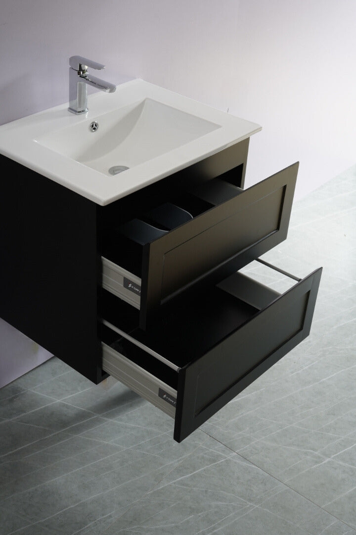 CETO FREMANTLE MATTE BLACK 600MM SINGLE BOWL WALL HUNG VANITY