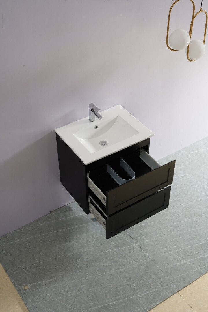 CETO FREMANTLE MATTE BLACK 600MM SINGLE BOWL WALL HUNG VANITY