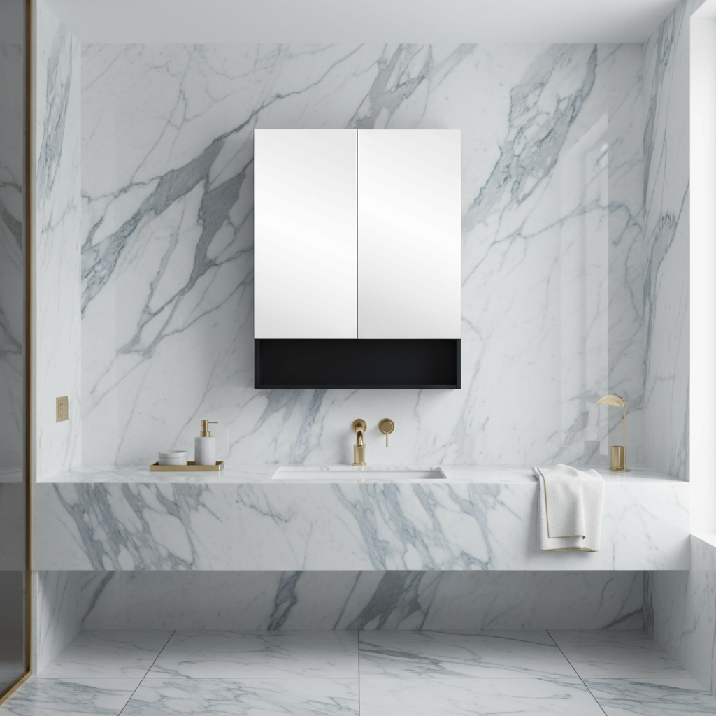 CETO FREMANTLE BLACK SHAVING CABINET 600MM X 750MM