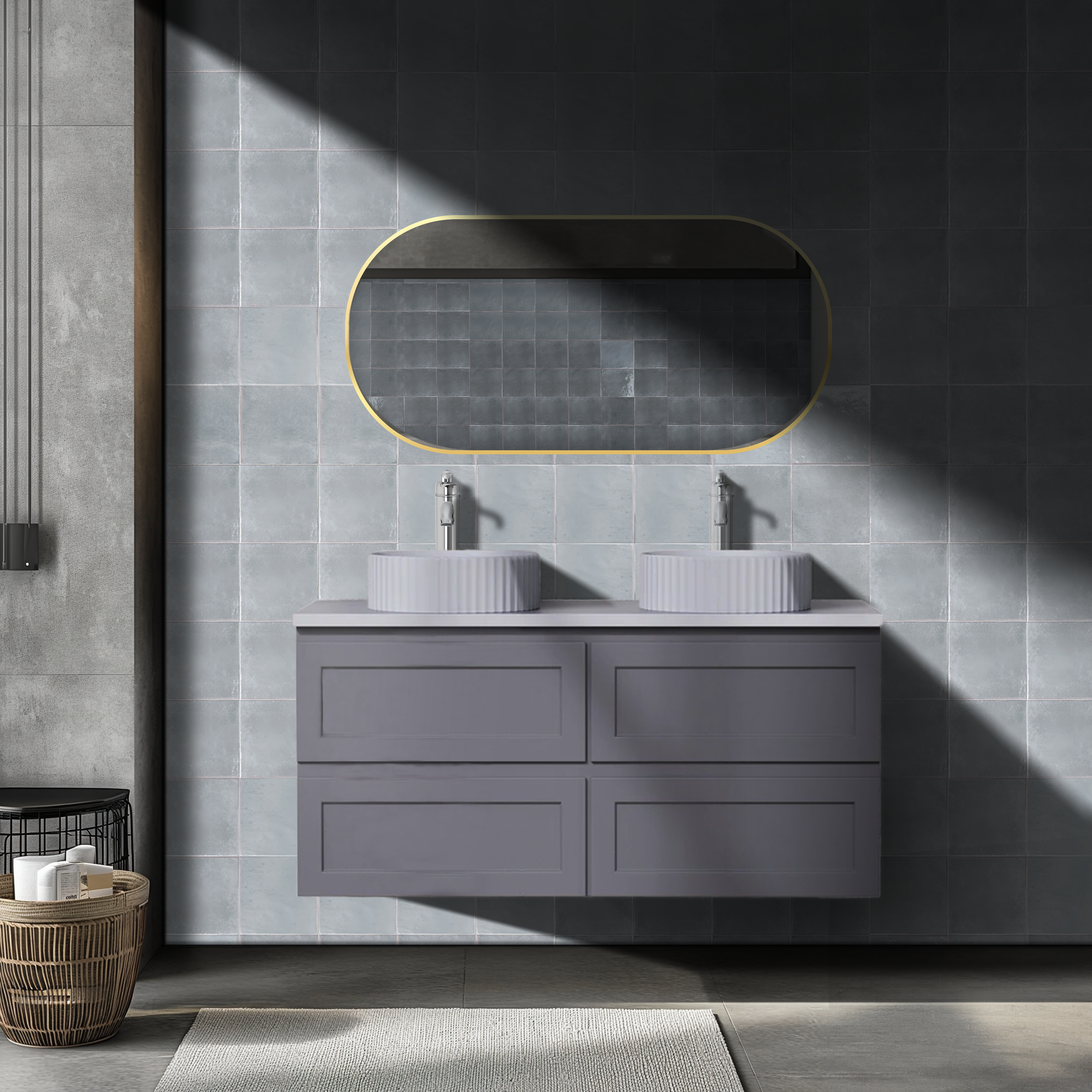 CETO FREMANTLE MATTE GREY 1200MM DOUBLE BOWL WALL HUNG VANITY