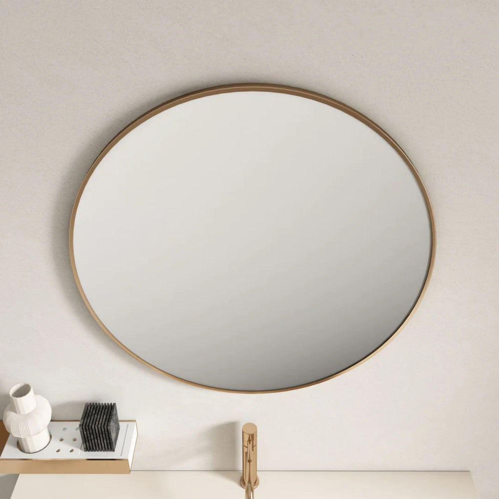 MERCIO ALUMINIUM FRAMED ROUND MIRROR BRUSHED GOLD 750X750MM
