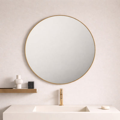 MERCIO ALUMINIUM FRAMED ROUND MIRROR BRUSHED GOLD 900X900MM