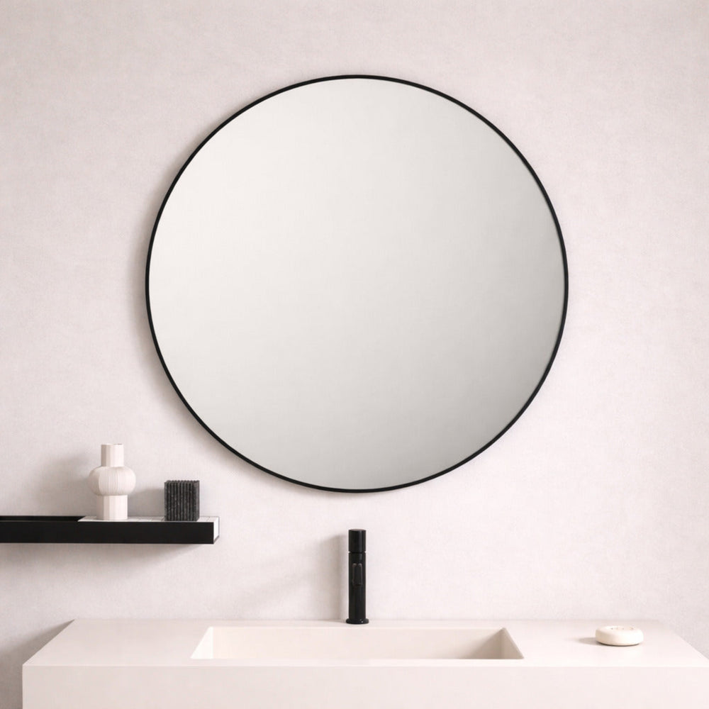 MERCIO ALUMINIUM FRAMED ROUND MIRROR MATTE BLACK 900X900MM
