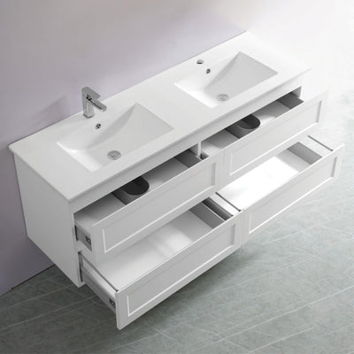 CETO FREMANTLE MATTE WHITE 1500MM DOUBLE BOWL WALL HUNG VANITY