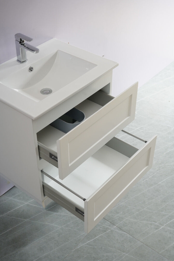 CETO FREMANTLE MATTE WHITE 600MM SINGLE BOWL WALL HUNG VANITY