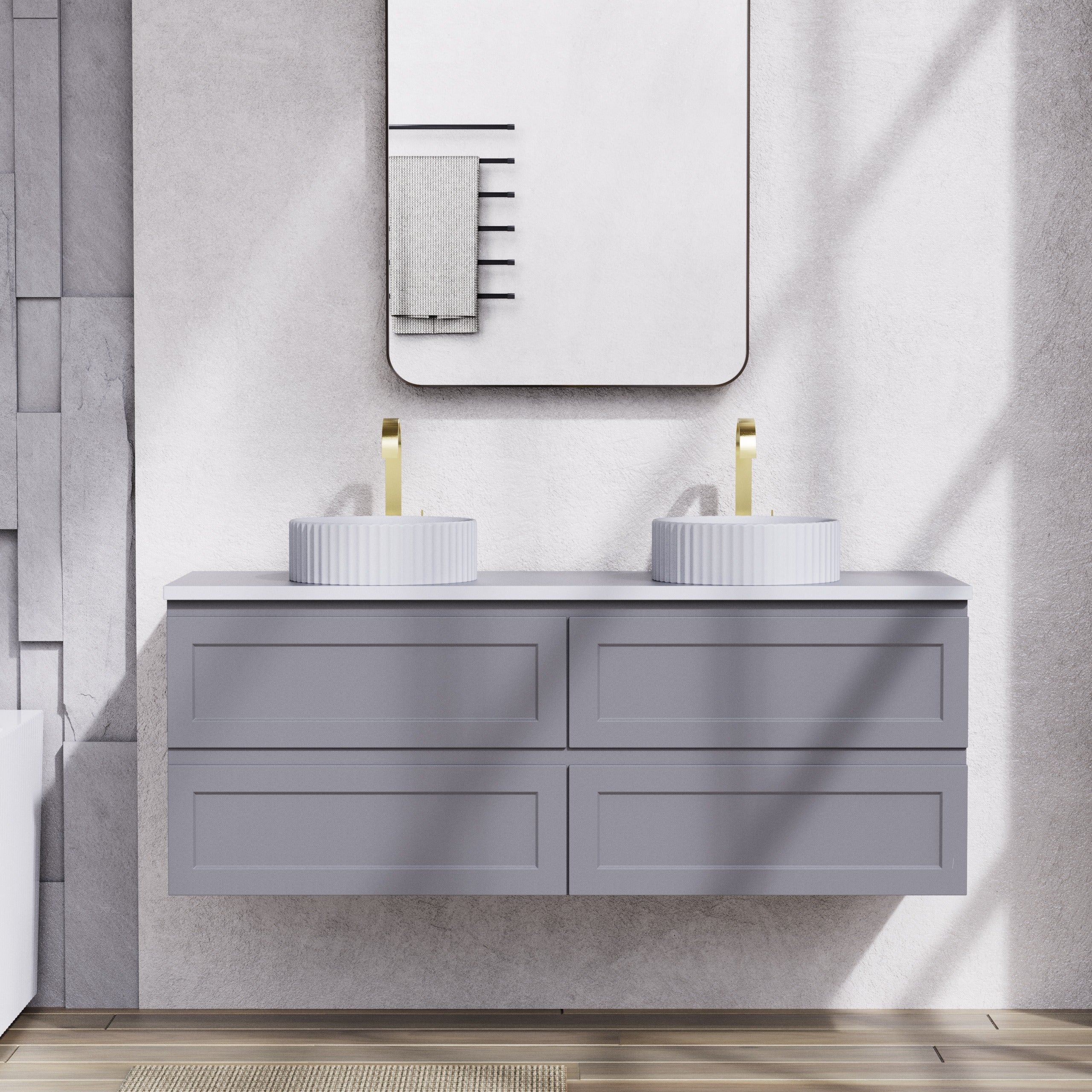 CETO FREMANTLE MATTE GREY 1500MM DOUBLE BOWL WALL HUNG VANITY