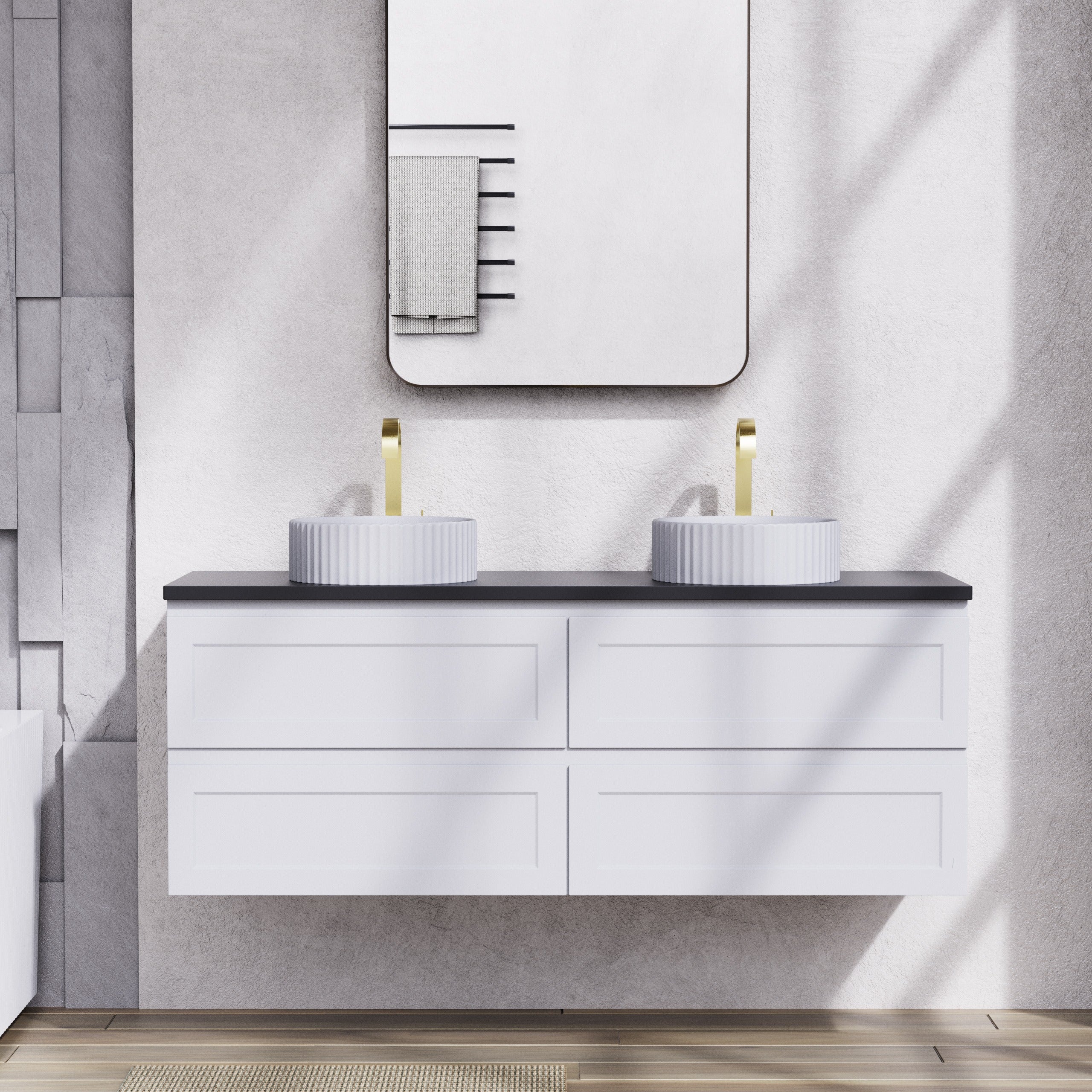 CETO FREMANTLE MATTE WHITE 1500MM DOUBLE BOWL WALL HUNG VANITY