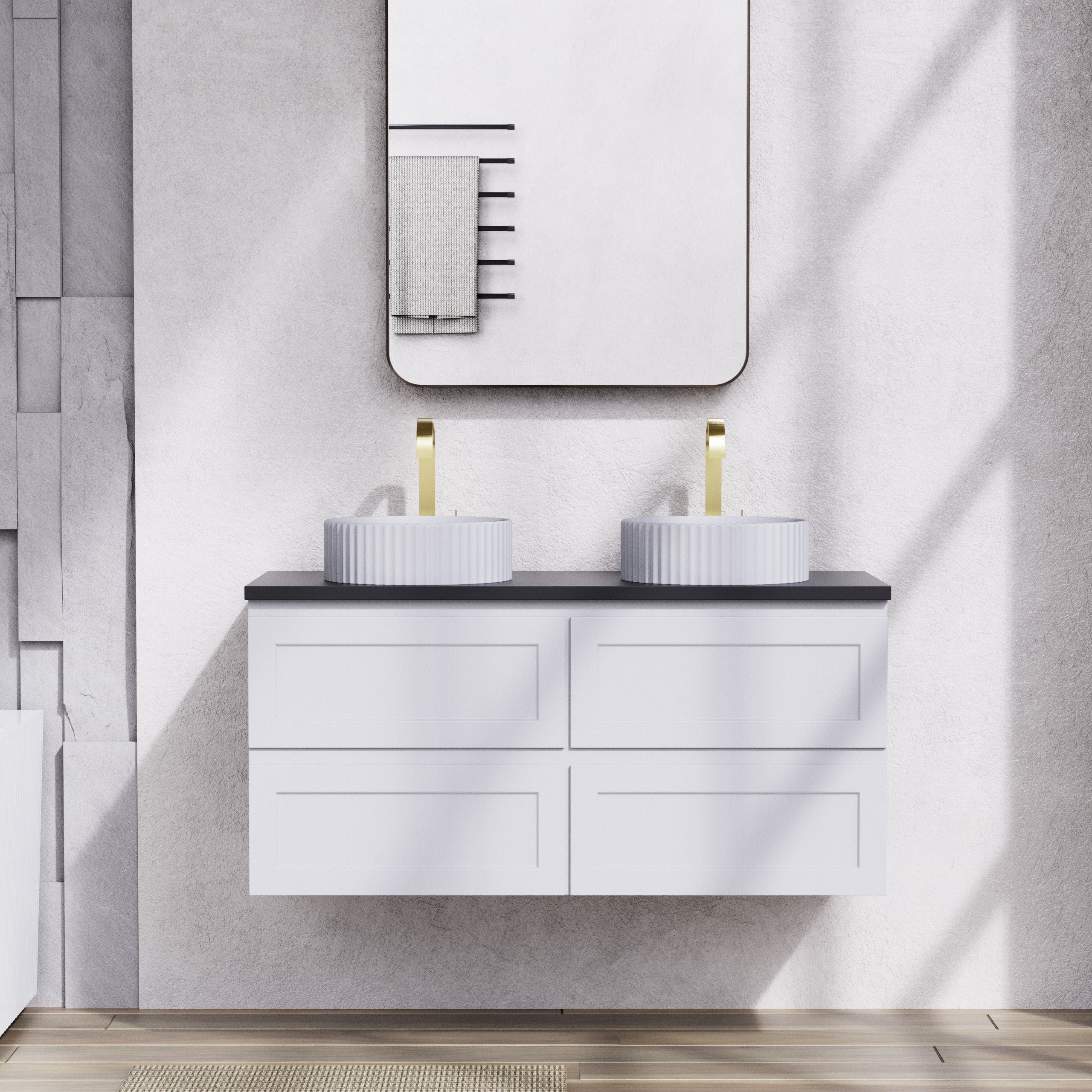 CETO FREMANTLE MATTE WHITE 1200MM DOUBLE BOWL WALL HUNG VANITY