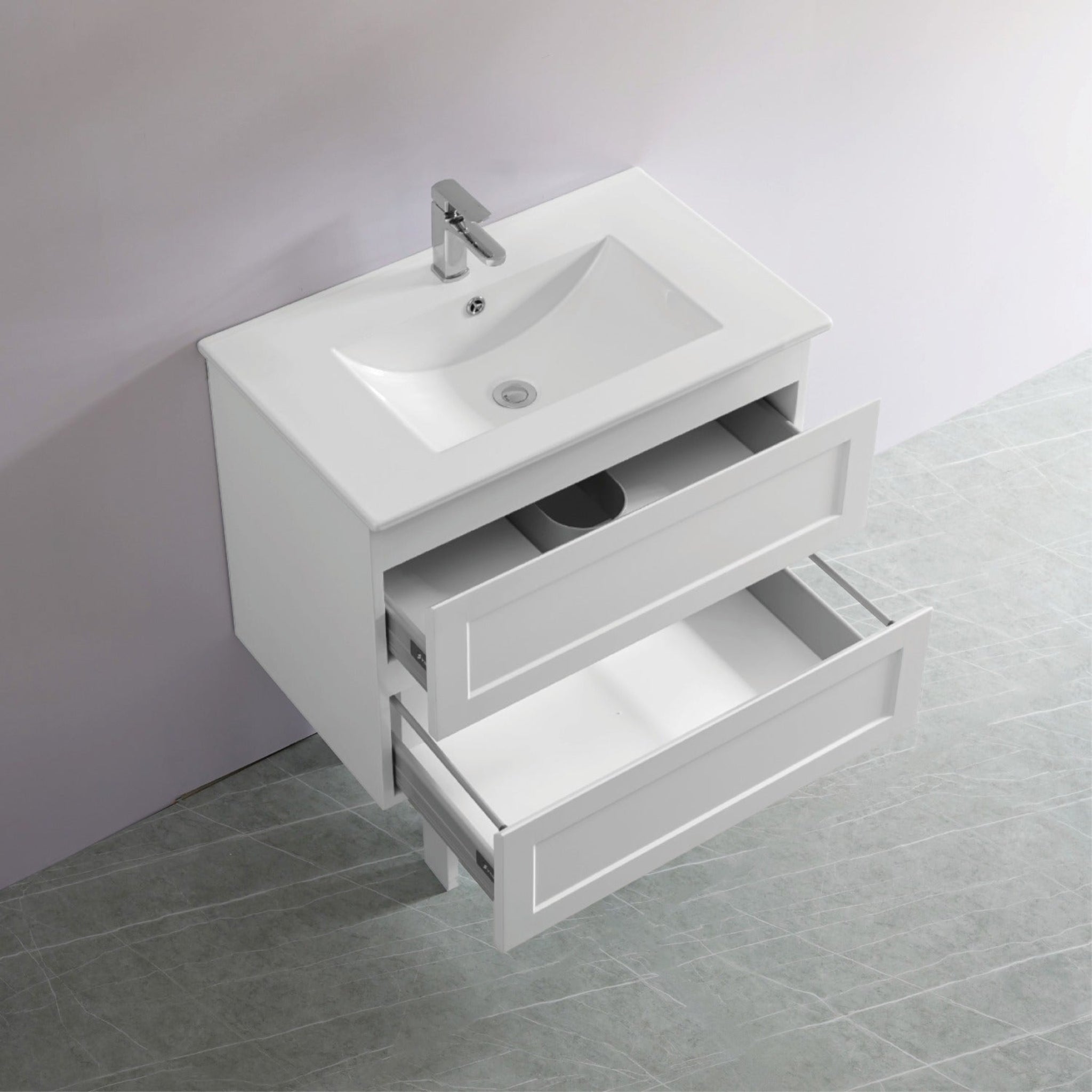 CETO FREMANTLE MATTE WHITE 750MM SINGLE BOWL WALL HUNG VANITY
